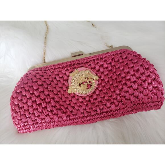 RARE! STUNNING Vintage Lilly‎ Pulitzer Straw Gator Critter Clutch Bag Alligator - Picture 1 of 8